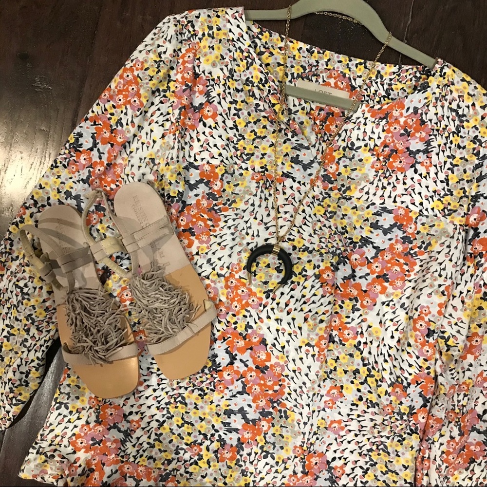 LOFT Printed Long Sleeve Blouse